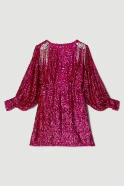 Deals ⌛ Karen Millen Sequin Crystal Embellished Woven Mini 👗 Dress 👏 -PARTY DRESSES Sales Store bkk06573 hot20pink xl 4