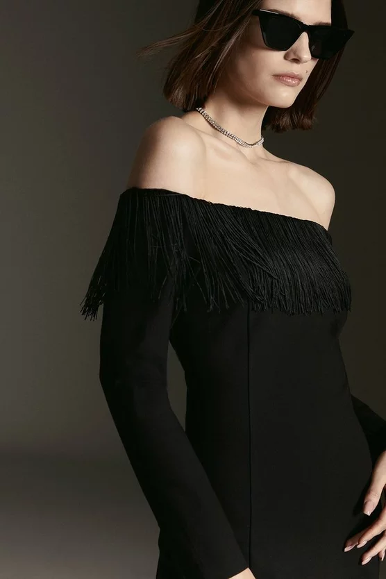 Flash Sale π Karen Millen Fringed Ponte Detail Bardot Mini π Dress π 4 Flash Sale π Karen Millen Fringed Ponte Detail Bardot Mini π Dress π - Image 2