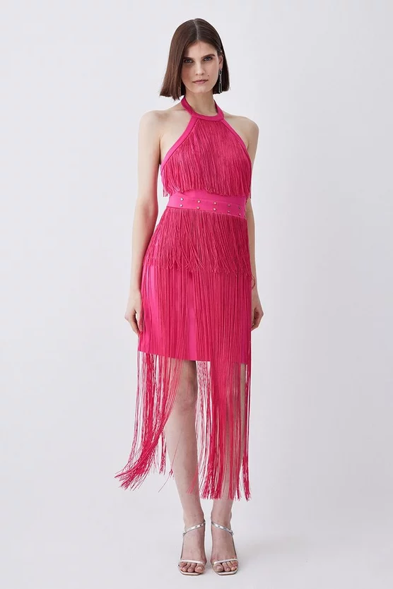 Promo ๐ Karen Millen Fringed Ponte Detail Halter Neck Mini ๐ Dress ๐ 2 Promo ๐ Karen Millen Fringed Ponte Detail Halter Neck Mini ๐ Dress ๐