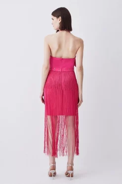 Promo ๐ Karen Millen Fringed Ponte Detail Halter Neck Mini ๐ Dress ๐ 11 Promo ๐ Karen Millen Fringed Ponte Detail Halter Neck Mini ๐ Dress ๐ -PARTY DRESSES Sales Store bkk06583 fuchsia xl 2