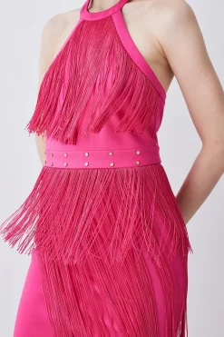 Promo ๐ Karen Millen Fringed Ponte Detail Halter Neck Mini ๐ Dress ๐ 13 Promo ๐ Karen Millen Fringed Ponte Detail Halter Neck Mini ๐ Dress ๐ -PARTY DRESSES Sales Store bkk06583 fuchsia xl 4