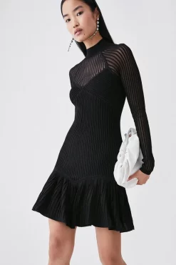 Promo 🥰 Karen Millen Sheer Knit Ruffle Hem 👗 Dress ⌛