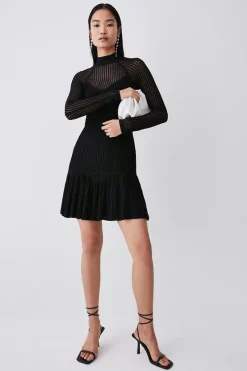 Promo 🥰 Karen Millen Sheer Knit Ruffle Hem 👗 Dress ⌛ -PARTY DRESSES Sales Store bkk06632 black xl 4