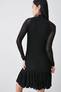 Promo 🥰 Karen Millen Sheer Knit Ruffle Hem 👗 Dress ⌛ -PARTY DRESSES Sales Store bkk06632 black xl 5