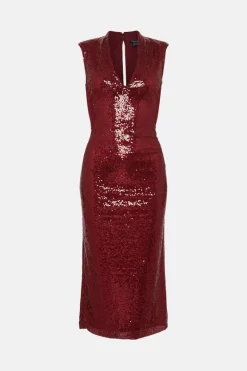 Best Sale 👍 Karen Millen Petite Sequin Midi 👗 Dress 🤩 -PARTY DRESSES Sales Store bkk06644 merlot xl 3