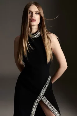 Top 10 🛒 Karen Millen Tall Crystal Embellished Woven Maxi 👗 Dress ❤️ -PARTY DRESSES Sales Store bkk06701 black xl 1