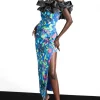 Wholesale 💯 Karen Millen Weston Kaleidoscope Print Bardot Maxi 👗 Dress 🥰 -PARTY DRESSES Sales Store bkk06738 blue xl