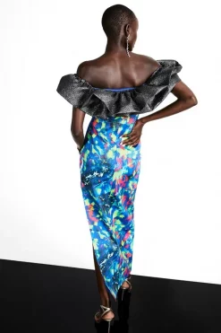 Wholesale 💯 Karen Millen Weston Kaleidoscope Print Bardot Maxi 👗 Dress 🥰 -PARTY DRESSES Sales Store bkk06738 blue xl 2