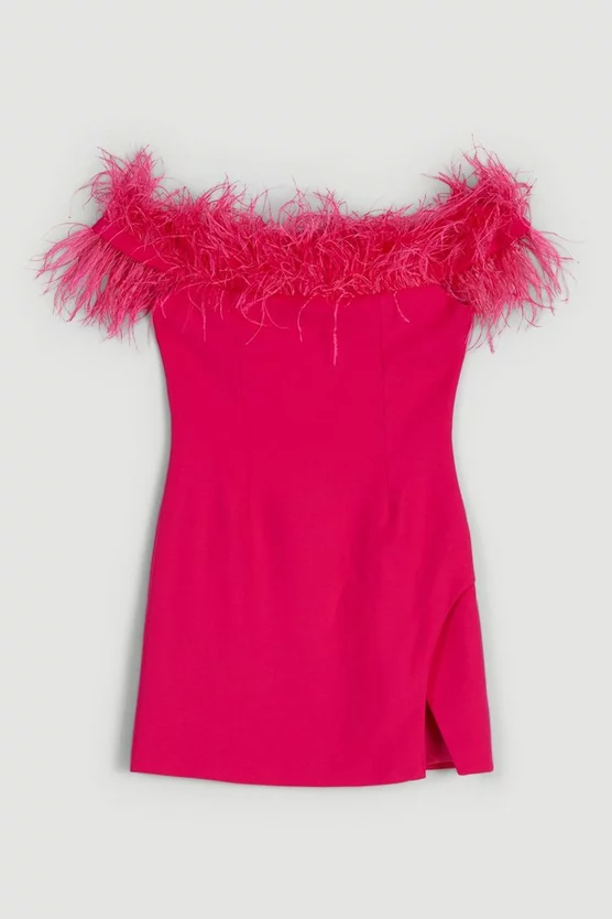 Best Sale 👏 Karen Millen Compact Stretch Feather Bardot Mini 👗 Dress 🎁 6 Best Sale 👏 Karen Millen Compact Stretch Feather Bardot Mini 👗 Dress 🎁 - Image 4