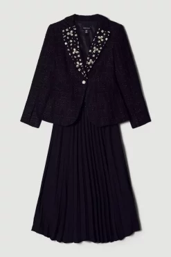 Best reviews of 🤩 Karen Millen Embellish Collar Sparkle Boucle Pleated Midi 👗 Dress 🎉 -PARTY DRESSES Sales Store bkk06759 black xl 3