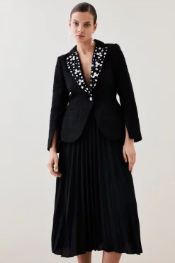 Best reviews of 🤩 Karen Millen Embellish Collar Sparkle Boucle Pleated Midi 👗 Dress 🎉 -PARTY DRESSES Sales Store bkk06759 black xl 4