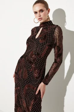 Flash Sale 😉 Karen Millen Beaded And Embroidery Key Hole Maxi 👗 Dress ✨ -PARTY DRESSES Sales Store bkk06771 copper xl 2