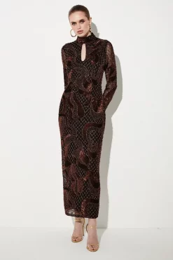 Flash Sale 😉 Karen Millen Beaded And Embroidery Key Hole Maxi 👗 Dress ✨ -PARTY DRESSES Sales Store bkk06771 copper xl 3