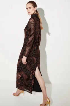 Flash Sale 😉 Karen Millen Beaded And Embroidery Key Hole Maxi 👗 Dress ✨ -PARTY DRESSES Sales Store bkk06771 copper xl 6