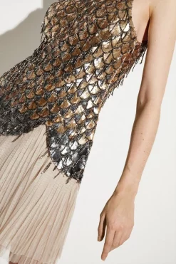 Wholesale 🤩 Karen Millen Scallop Beaded And Embellished Tulle 👗 Dress 🔥 -PARTY DRESSES Sales Store bkk06775 neutral xl 2