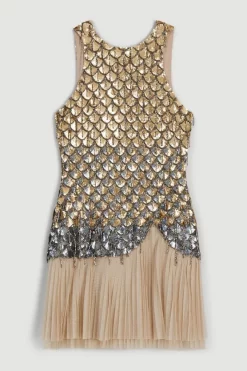 Wholesale 🤩 Karen Millen Scallop Beaded And Embellished Tulle 👗 Dress 🔥 -PARTY DRESSES Sales Store bkk06775 neutral xl 3