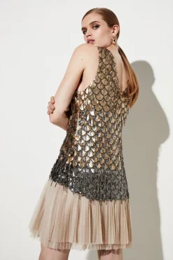 Wholesale 🤩 Karen Millen Scallop Beaded And Embellished Tulle 👗 Dress 🔥 -PARTY DRESSES Sales Store bkk06775 neutral xl 4