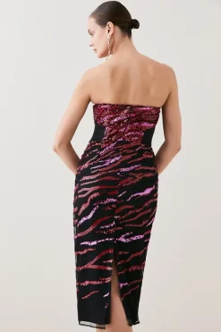 Brand new ⌛ Karen Millen Abstract Sequin And Embroidery Bandeau 👗 Dress 🔔 -PARTY DRESSES Sales Store bkk06809 pink xl 2