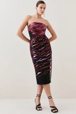 Brand new ⌛ Karen Millen Abstract Sequin And Embroidery Bandeau 👗 Dress 🔔 -PARTY DRESSES Sales Store bkk06809 pink xl 4