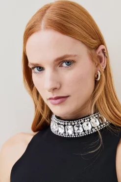 Cheap ✨ Karen Millen Tall Crystal Embellished Woven Mini 👗 Dress 😉 -PARTY DRESSES Sales Store bkk06833 black xl 4