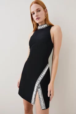 Cheap ✨ Karen Millen Tall Crystal Embellished Woven Mini 👗 Dress 😉 -PARTY DRESSES Sales Store bkk06833 black xl 5