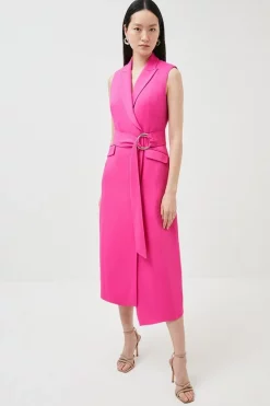 Best Pirce 😀 Karen Millen Compact Stretch Viscose Sleeveless Tux Midi 👗 Dress ❤️