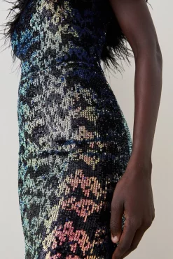 Buy ⭐ Karen Millen Tall Sequin Bardot Feather Trim Midaxi 👗 Dress 👍 -PARTY DRESSES Sales Store bkk06896 multi xl 5