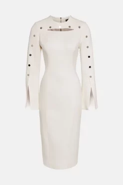 Buy ❤️ Karen Millen Stud Detail Split Sleeve Pencil Midi 👗 Dress ✔️ -PARTY DRESSES Sales Store bkk06903 ivory xl 5
