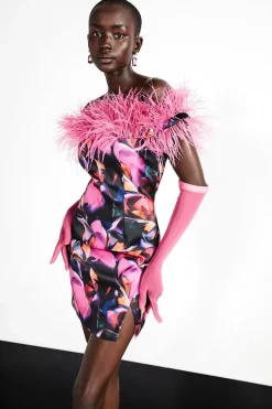 Discount 😉 Karen Millen Weston Marble Print Feather Bardot Mini 👗 Dress ❤️