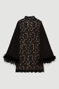 Best Sale ✨ Karen Millen Lace Feather Woven Mini 👗 Dress 😉 -PARTY DRESSES Sales Store bkk06995 black xl 3