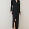 New 🥰 Karen Millen Compact Viscose Sleeved Split Front Maxi 👗 Dress ⌛ -PARTY DRESSES Sales Store bkk07072 black xl