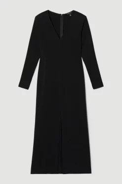 New 🥰 Karen Millen Compact Viscose Sleeved Split Front Maxi 👗 Dress ⌛ -PARTY DRESSES Sales Store bkk07072 black xl 3