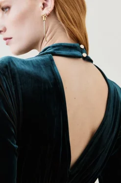 Deals 🔔 Karen Millen Velvet Cut Out Jersey Mini 👗 Dress 🔔 -PARTY DRESSES Sales Store bkk07106 petrol xl 4