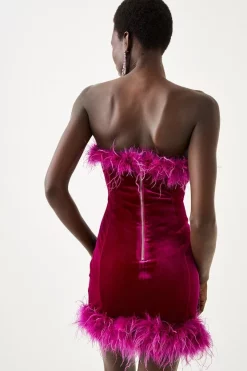 Deals ✨ Karen Millen Tall Velvet Feather Detail Bandeau Mini 👗 Dress 😉 -PARTY DRESSES Sales Store bkk07122 purple xl 4