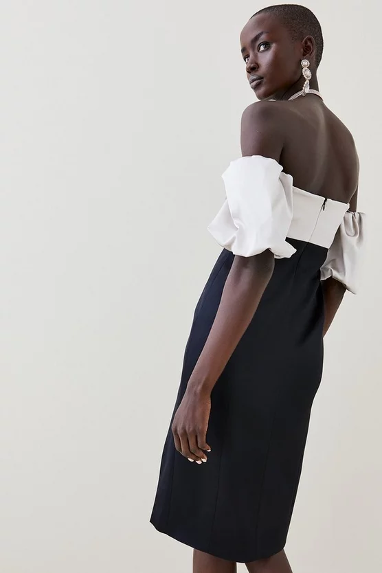 Outlet ❤️ Karen Millen Italian Structured Satin Bardot Pencil Midi 👗 Dress 🎉 5 Outlet ❤️ Karen Millen Italian Structured Satin Bardot Pencil Midi 👗 Dress 🎉 - Image 3
