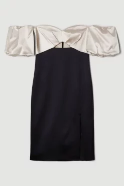 Outlet ❤️ Karen Millen Italian Structured Satin Bardot Pencil Midi 👗 Dress 🎉 10 Outlet ❤️ Karen Millen Italian Structured Satin Bardot Pencil Midi 👗 Dress 🎉 -PARTY DRESSES Sales Store bkk07150 mono xl 3