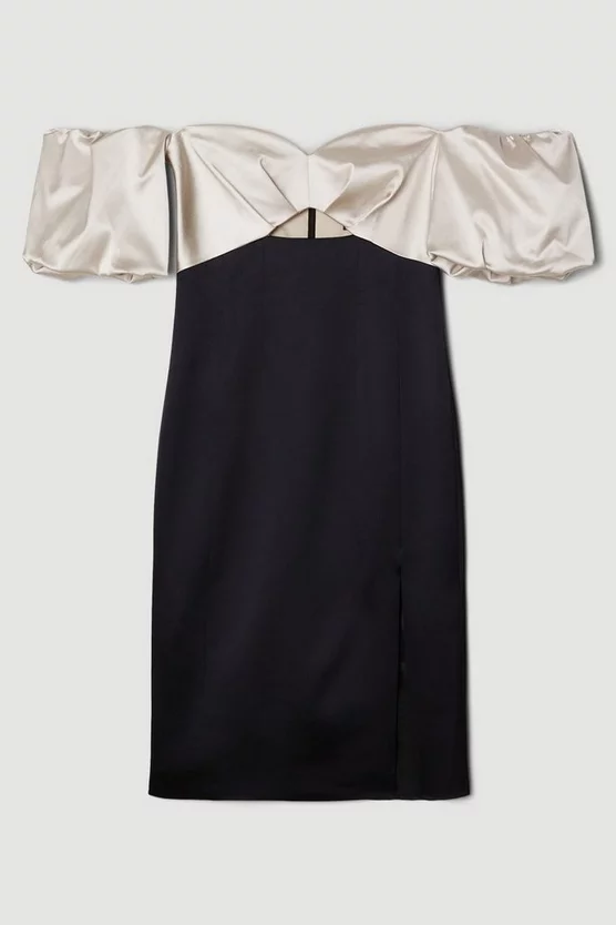 Outlet ❤️ Karen Millen Italian Structured Satin Bardot Pencil Midi 👗 Dress 🎉 6 Outlet ❤️ Karen Millen Italian Structured Satin Bardot Pencil Midi 👗 Dress 🎉 - Image 4