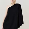 Best Sale 🔥 Karen Millen Compact Viscose One Shoulder Cape Mini 👗 Dress 🥰 -PARTY DRESSES Sales Store bkk07167 black xl