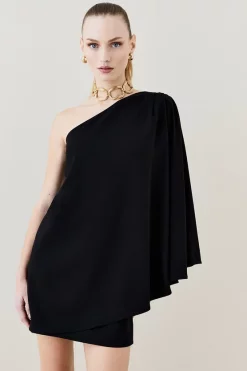 Best Sale π₯ Karen Millen Compact Viscose One Shoulder Cape Mini π Dress π₯°