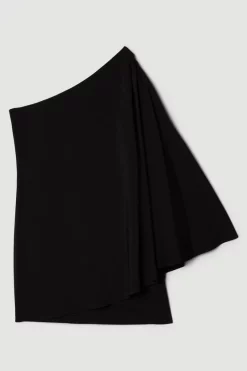 Best Sale 🔥 Karen Millen Compact Viscose One Shoulder Cape Mini 👗 Dress 🥰 -PARTY DRESSES Sales Store bkk07167 black xl 3