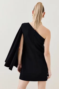Best Sale 🔥 Karen Millen Compact Viscose One Shoulder Cape Mini 👗 Dress 🥰 -PARTY DRESSES Sales Store bkk07167 black xl 4