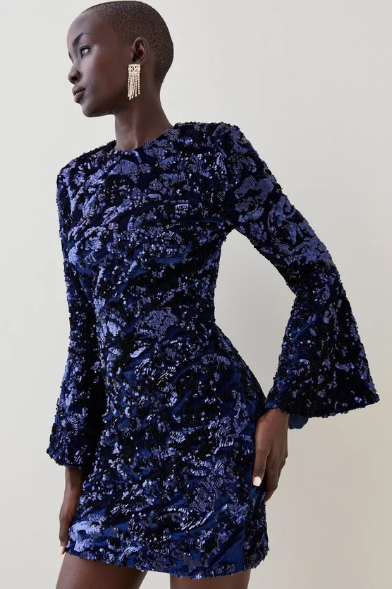 Top 10 π Karen Millen Tall Velvet Sequinned Fluted Woven Mini π Dress π 4 Top 10 π Karen Millen Tall Velvet Sequinned Fluted Woven Mini π Dress π - Image 2