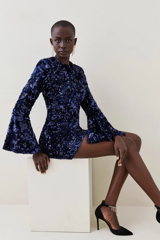 Top 10 π Karen Millen Tall Velvet Sequinned Fluted Woven Mini π Dress π 6 Top 10 π Karen Millen Tall Velvet Sequinned Fluted Woven Mini π Dress π - Image 4