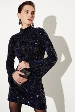 Top 10 𧨠Karen Millen Velvet Sequinned Woven Mini π Dress π 11 Top 10 𧨠Karen Millen Velvet Sequinned Woven Mini π Dress π -PARTY DRESSES Sales Store bkk07273 navy xl 2