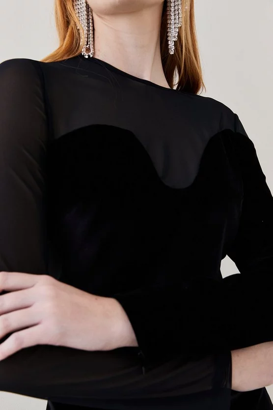 Brand new π Karen Millen Slinky Velvet Mesh Sleeve Midi π Dress π€© 4 Brand new π Karen Millen Slinky Velvet Mesh Sleeve Midi π Dress π€© - Image 3