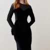 Brand new 👏 Karen Millen Petite Slinky Velvet Mesh Sleeve Midi 👗 Dress ✨ -PARTY DRESSES Sales Store bkk07286 black xl