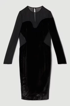 Brand new 👏 Karen Millen Petite Slinky Velvet Mesh Sleeve Midi 👗 Dress ✨ -PARTY DRESSES Sales Store bkk07286 black xl 4