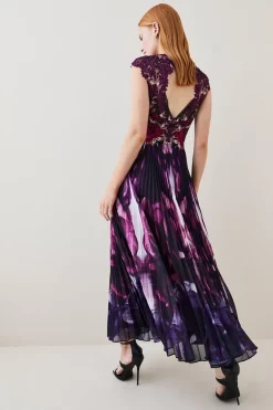 Best deal ⌛ Karen Millen Metallic Guipure Lace Mirrored Pleat Midi 👗 Dress 🧨 -PARTY DRESSES Sales Store bkk07287 purple xl 2
