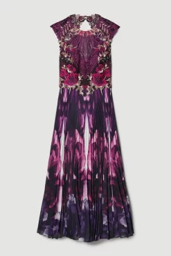 Best deal ⌛ Karen Millen Metallic Guipure Lace Mirrored Pleat Midi 👗 Dress 🧨 -PARTY DRESSES Sales Store bkk07287 purple xl 3