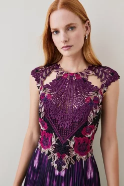 Best deal ⌛ Karen Millen Metallic Guipure Lace Mirrored Pleat Midi 👗 Dress 🧨 -PARTY DRESSES Sales Store bkk07287 purple xl 4